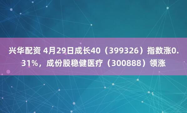 兴华配资 4月29日成长40(399326)指数涨0.31%,成份股稳健医疗(300888)领涨