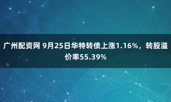 广州配资网 9月25日华特转债上涨1.16%,转股溢价率55.39%